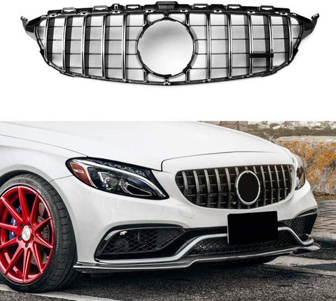 GT R AMG Style Grill Grille Front Bumper for Mercedes Benz W205 C250 C300 C400 (Black)