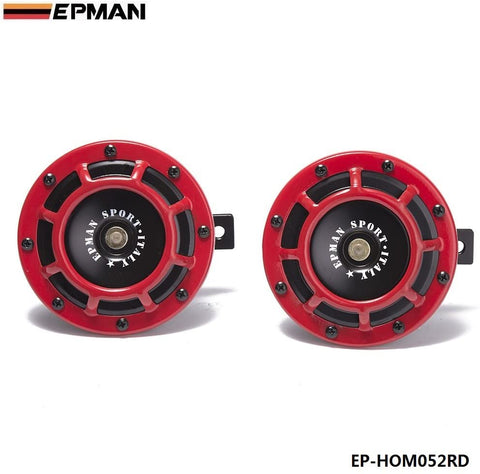 EPMAN 12V 110dB Super Loud Compact Electric Blast Tone Horn For Motorcycle Chopper 12 (Red, Pack Of 2)