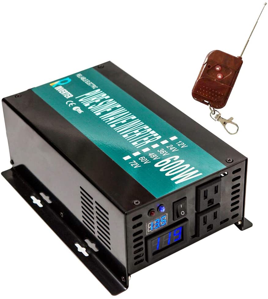 WZRELB 600W 24V 120V Pure Sine Wave Solar Power Inverter with Remote Control Switch