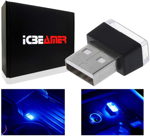 ICBEAMER 1 pc Blue Color Universal USB Interface Plug-in Miniature Night Light LED Car Interior Trunk Ambient Atmosphere