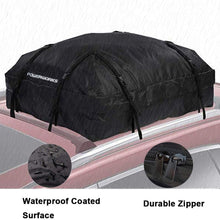 POWERWORKS Waterproof Auto Car Rooftop Cargo Carrier Bag Compatible with All Cars with/Without Rack, Invisible Zipper, 15 Cubic Feet, Black