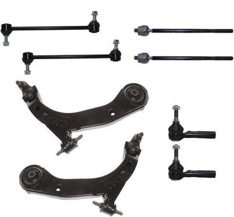8pc Front Suspension Kit - Both (2) Front Lower Control Arm & Ball Joint, Inner & Outer Tie Rods, 2 Front Sway Bar Links - Fits Non Turbo 11.8 Inch Center to Center - for Cobalt G5 HHR ION Pursuit