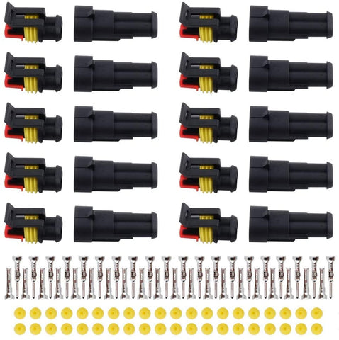 MUYI 10 Kit 2 Pin Way Waterproof Electrical Connector 1.5mm Series Terminals Water Resistend