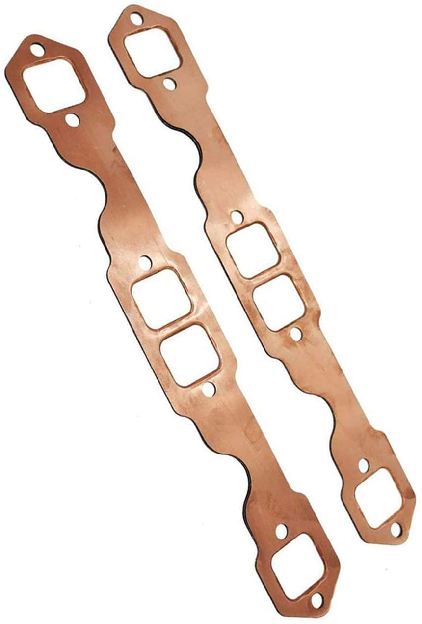 GSKMOTOR Exhaust Manifold Gasket Set - 2 PCS Square Port Copper Header Exhaust Gaskets Reusable Repair Replacement for for Chevy SB 327 305 350 383 (SQUARE)