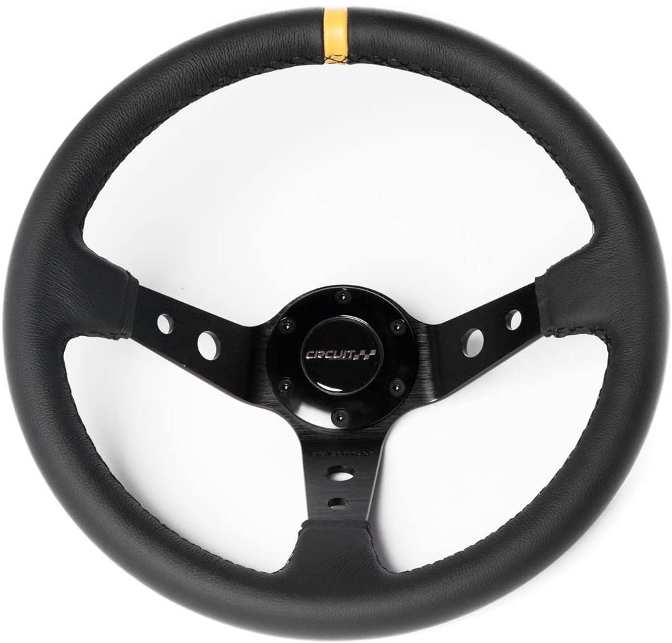 Circuit Performance CP330 Steering Wheel Black Center Black Leather and Yellow Stripe 350mm Deep Dish