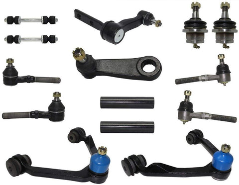 14-Piece 4x4 Only Front Suspension Kit, Upper Control Arms, Lower Ball Joints, Inner and Outer Tie Rod Ends, Sway Bar End Links, Adjustment Sleeves, Pitman and Idler Arm w/2.5