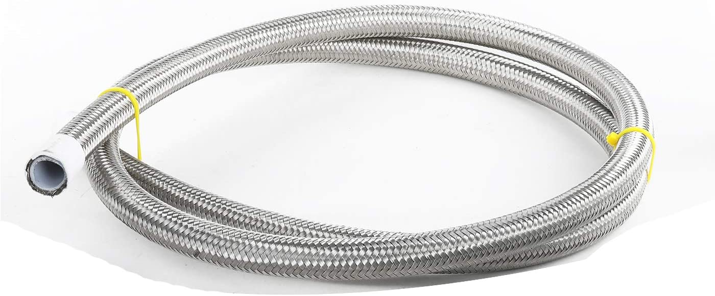 -3 AN Stainless Steel Braided PTFE Hose for Teflon Fitting, Brake, E85, Alcohol, Transmission, Clutch, Nitrous, Power steering, Oiling, Coolants, Hydraulics & Vacuum (5 feet, AN3)