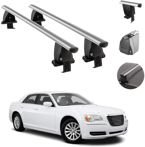 OMAC Auto Exterior Accessories Roof Rack Crossbars | Aluminum Smooth Silver Lockable Roof Top Cargo Management Racks | Luggage Ski Kayak Carriers Set 2 Pcs | Fits Chrysler 300 2011-2014