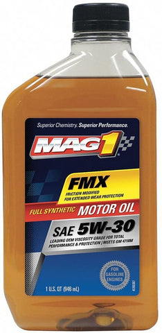 Full Synthetic Engine Oil, 1 qt. Bottle, SAE Grade: 5W-30, Amber- Pack of 5