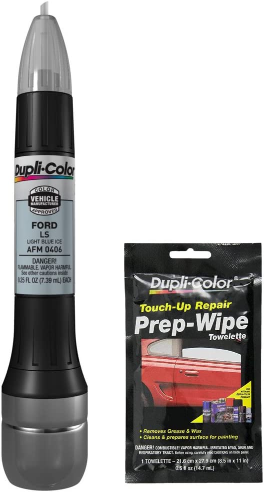 Dupli-Color AFM0406 Light Blue Ice Exact-Match Scratch Fix All-in-1 Touch-Up Paint for Ford Vehicles (LS) Bundle with Prep Wipe Towelette (2 Items)