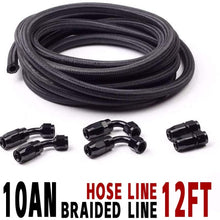 AN10 12Ft (3.65m) Stainless Steel Braided Fuel Oil Line with 6pcs Swivel Fitting Hose End Adaptor Black