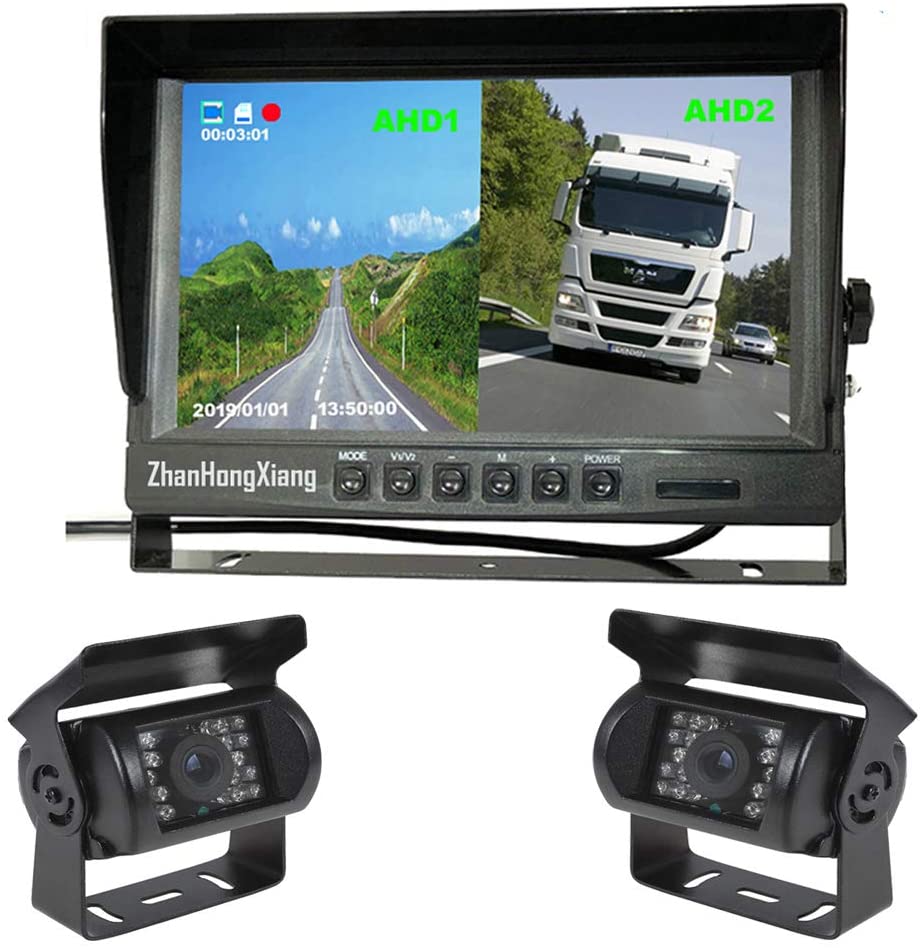 Vehicle Backup Camera System,2 x Night Vision 18LED IR Car Rear View Mirror Camera 1920 x 1080P + 9