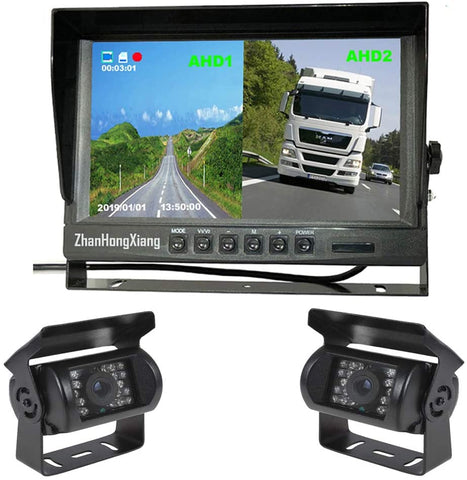 Vehicle Backup Camera System,2 x Night Vision 18LED IR Car Rear View Mirror Camera 1920 x 1080P + 9