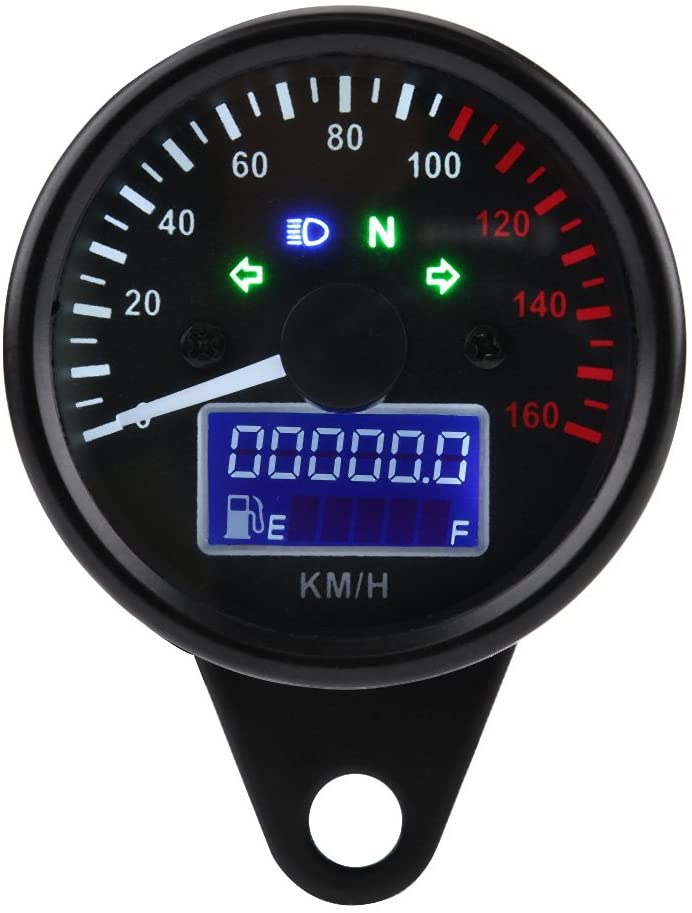Qiilu Universal 0~160KM/H Motorcycle Odometer LED LCD Digital Speedometer Tachometer Black Gauges with Night Light Fit for Most Popular 12V Motorbike