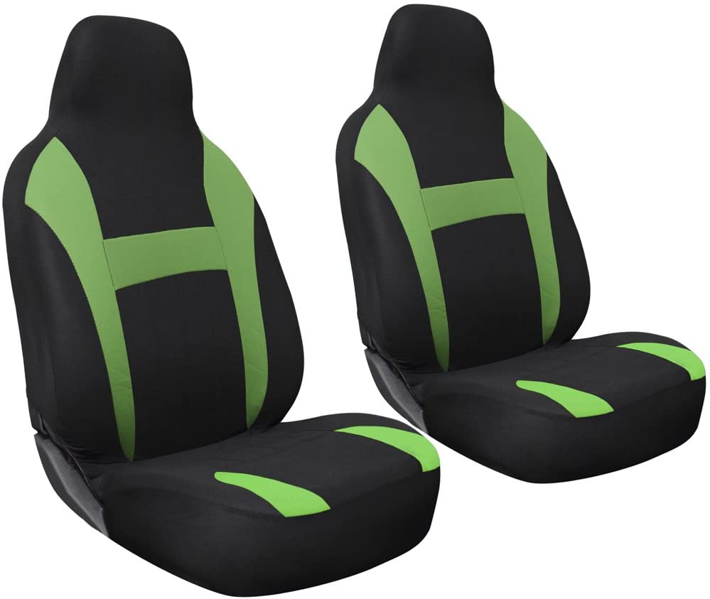 OxGord 2pc Integrated Flat Cloth Bucket Seat Covers - Universal Fit for Car, Truck, Van, SUV - Green/Black