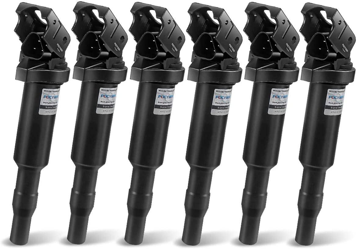 POCYBER Ignition Coil Pack Set of 6 for BMW Compatible with BMW 325i 325Ci 328i 330Ci 335i 525i 528i 530i 535i 545i X3 X5 M5 M6 Z4 Mini Cooper & more, Replaces OE# 0221504470 (A: Set of 6 Pcs)