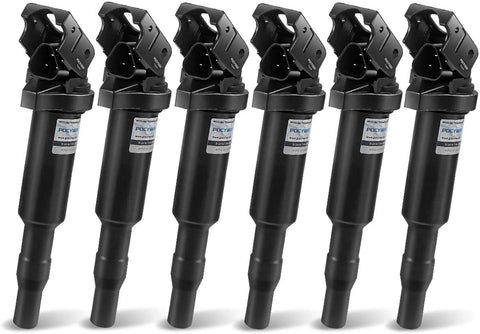 POCYBER Ignition Coil Pack Set of 6 for BMW Compatible with BMW 325i 325Ci 328i 330Ci 335i 525i 528i 530i 535i 545i X3 X5 M5 M6 Z4 Mini Cooper & more, Replaces OE# 0221504470