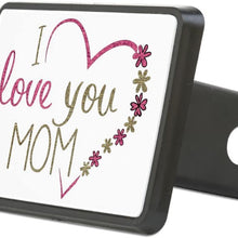 Truly Teague Rectangular Hitch Cover I Love You Mom Burlap and Pink Heart
