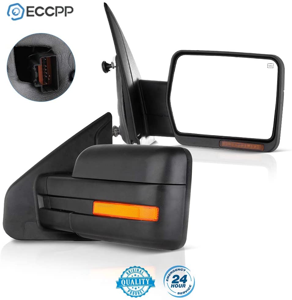 ECCPP Towing Mirrors Tow Mirror Car Mirror Replacement fit for 2007 2008 2009 2010 2011 2012 2013 2014 for Ford F-150 with Turn Signal Light Power Heated Pair Black Housing Mirrors