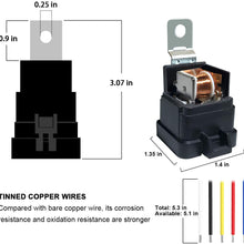 5 PACK 40/30 AMP 12 V DC Waterproof Relay and Harness - Heavy Duty 12 AWG Tinned Copper Wires, 5-PIN SPDT Bosch Style Automotive Relay