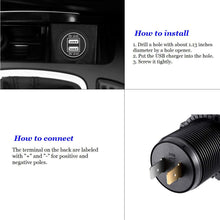 YONHAN Dual USB Charger Socket Power Outlet 2.4A & 2.4A (4.8A) with Wire in-line 10A Fuse for 12V/24V Car Boat Marine Motorcycle RV Truck Camper Vehicles and More