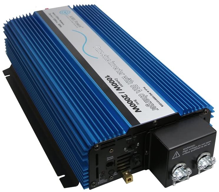 AIMS Power PIC100012120S Pure Sine Inverter, 1000 Continuous, 2000W Surge (Peak Power), Selectable 25A or 55A Battery Charger, Built in Transfer Switch, 12V DC Input