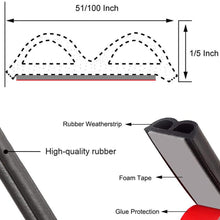 Zcintert Car Weatherstrip 2 Pack, Universal Self Adhesive Auto Rubber Weather Draft Seal Strip for Door Window Engine Cover Soundproof, Shape B 16.5 Ft Long X 51/100 Inch Wide X 1/5 Inch Thick
