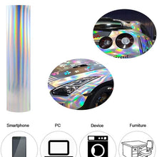 Car Vinyl Wrap Glossy Holographic Silver Self Adhesive Vehicle Wrap Vinyl Stretchsble PVC DIY Decals 12" x5ft
