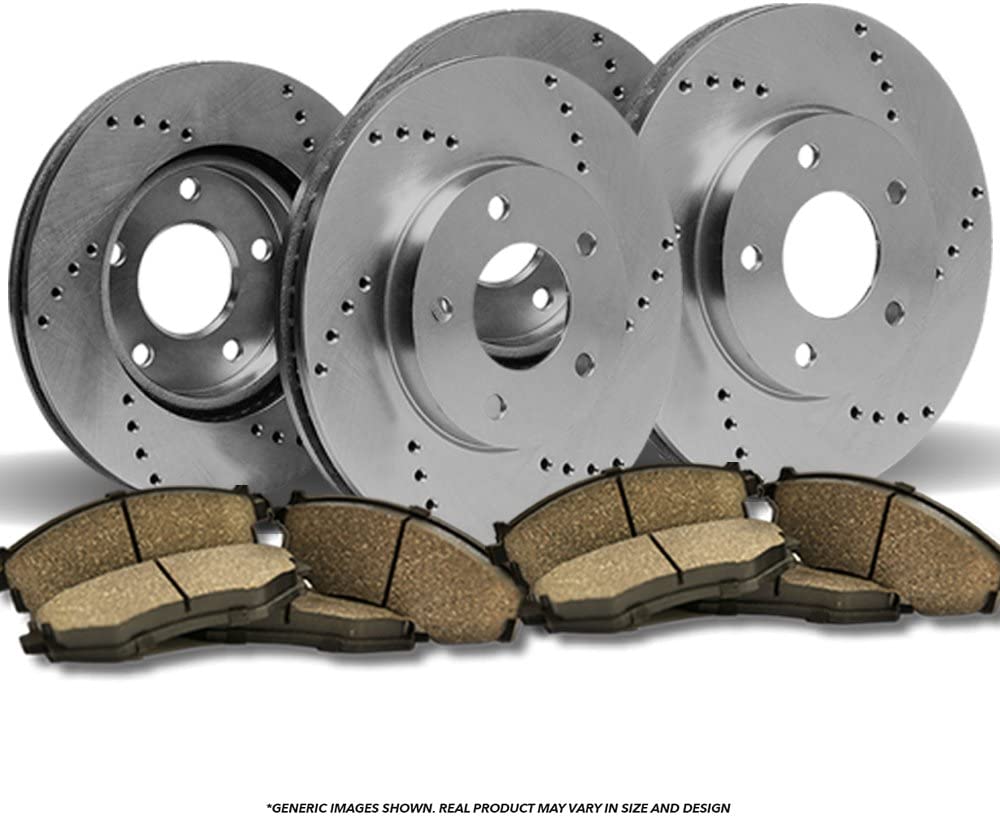 (Front+Rear Brake Kit)4 OE SPEC Cross Drilled Brake Rotors & 8 Ceramic Pads (Fits: 5lug)