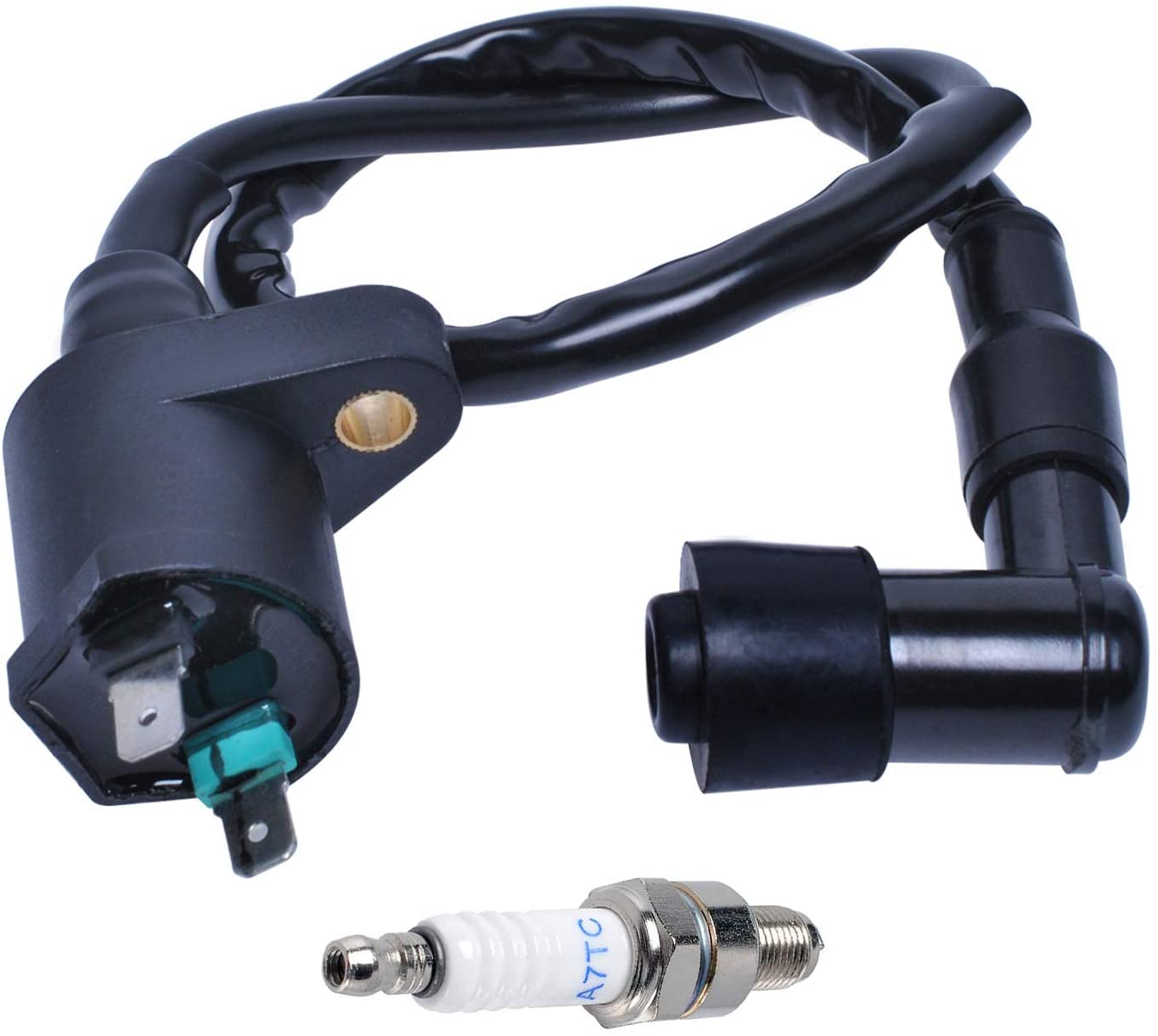 Ignition Coil and A7TC Spark Plug Compatible with Honda TRX300 FourTrax 1988-2000