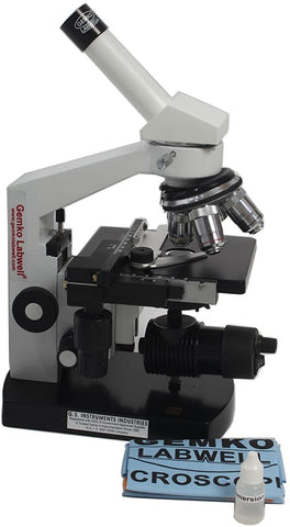 GEMKOLABWELL school Biology Student Lab Vet INCLINDE MONOCULAR Microscope with Movable Abbe Condenser N.A Micron Fine Focus - Rechargeable LED Light