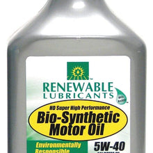 Renewable Lubricants Engine Oil, Bio-Synthetic, 1 Qt., 5W40 - 85251 (Pack of 2)