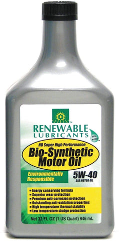 Renewable Lubricants Engine Oil, Bio-Synthetic, 1 Qt., 5W40 - 85251 (Pack of 2)