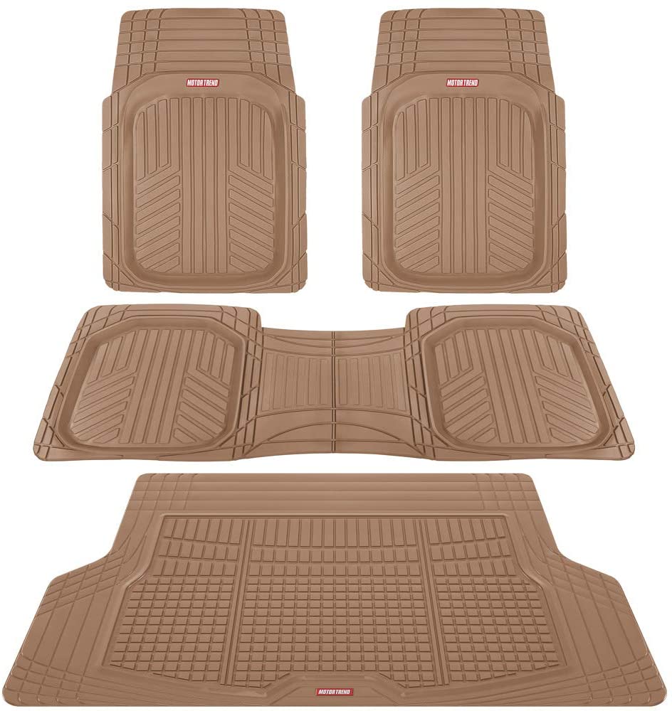 Motor Trend Premium FlexTough All-Protection Cargo Liner - DeepDish Front & Rear Mats Combo Set – w/ Traction Grips, Beige