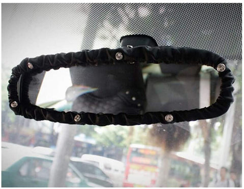 Siyibb Leather Car Stretchy Rearview Mirror Cover with Crystal Decor for Women