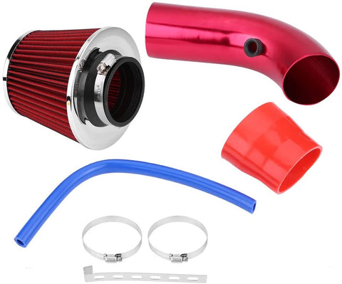 Qiilu 76mm 3 Inch Universal Car Cold Air Intake Filter Aluminum Induction Hose Pipe Kit (Red)