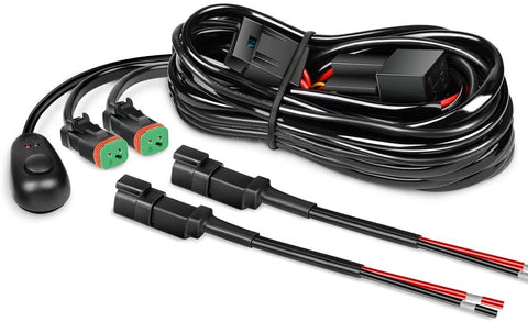 Nilight 16AWG DT Connector Wiring Harness Kit LED Light Bar 12V On Off Switch Power Relay Blade Fuse for Off Road Lights LED Work Light-2 Leads,2 Years Warranty