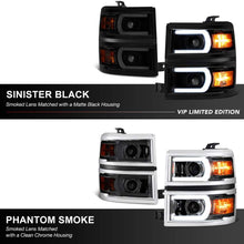 VIPMOTOZ Neon Tube Projector Headlight Assembly For 2014-2015 Chevy Silverado 1500 - Matte Black Housing, Smoke Lens, Driver and Passenger Side