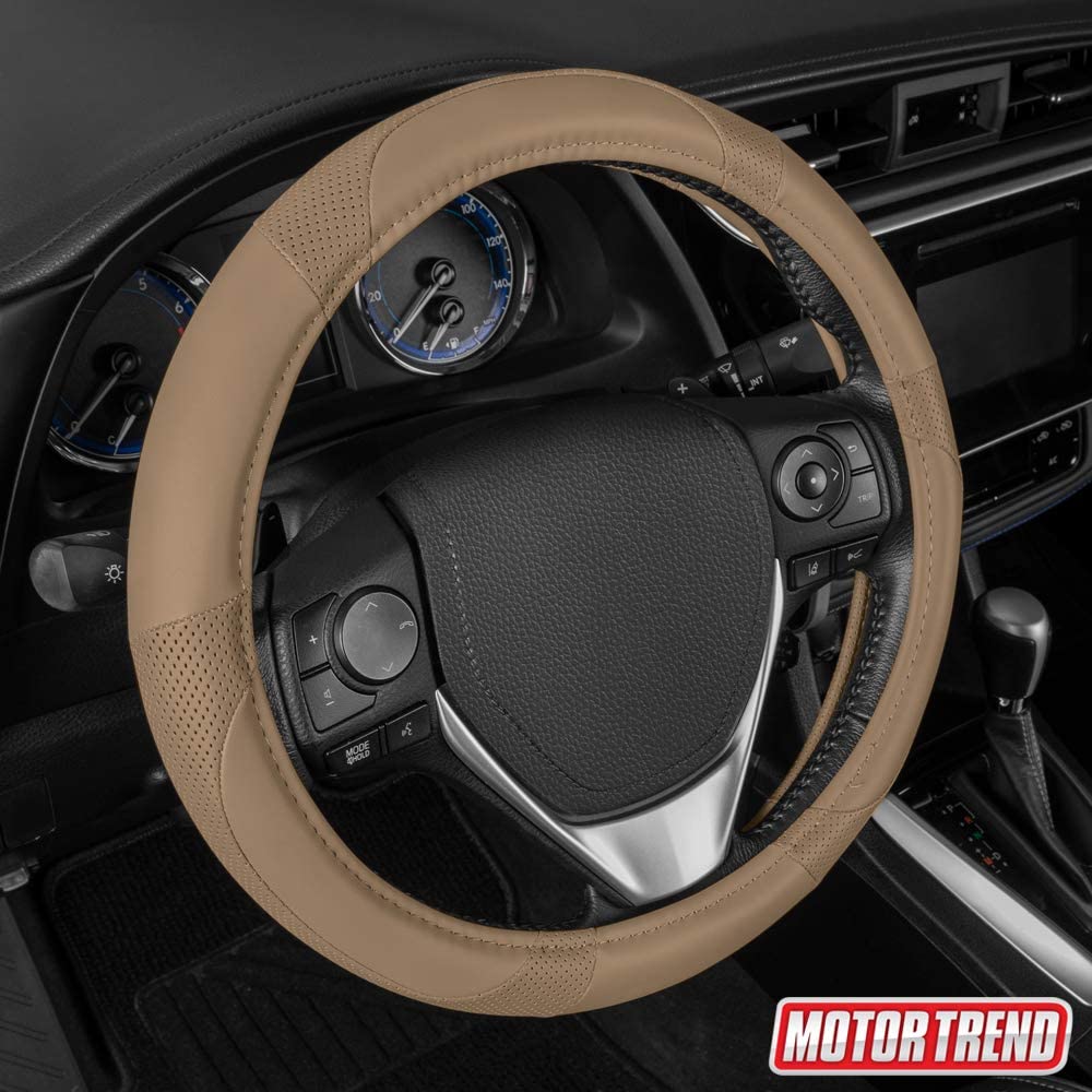 Motor Trend SW-809-BG Beige Classic Stitch Perforated Simulated Leather Steering Wheel Cover