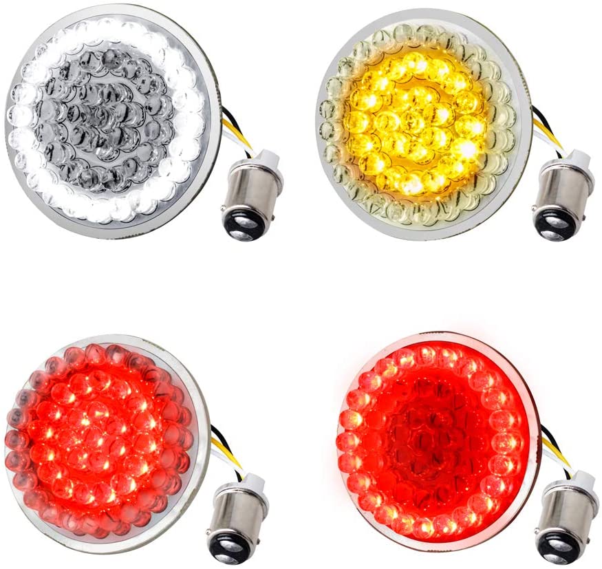 NTHREEAUTO 2 Inch Bullet Front & Rear LED Turn Signals 12V Motorcycle Brake Running Lights Panel with 1157 Base Compatible with Harley Sportster, Dyna, Iron 883, Road King, Softail, Electra Glide