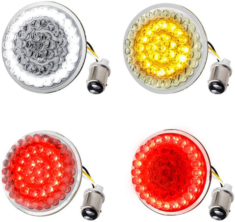 NTHREEAUTO 2 Inch Bullet Front & Rear LED Turn Signals 12V Motorcycle Brake Running Lights Panel with 1157 Base Compatible with Harley Sportster, Dyna, Iron 883, Road King, Softail, Electra Glide