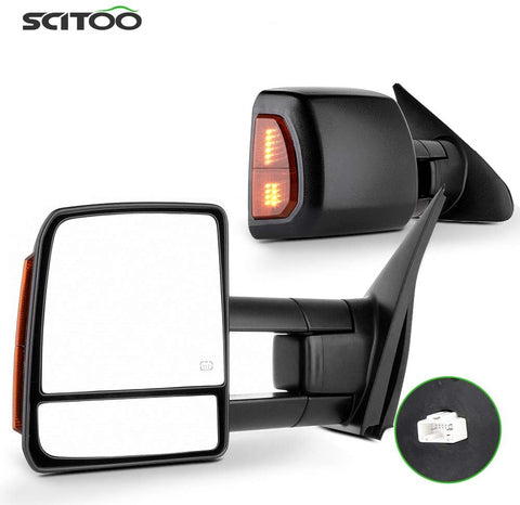 SCITOO fit for Toyota Towing Mirrors Black Rear View Mirrors fit 2007-2016 for Toyota for Tundra Truck with Larger Glass Power Control, Heated Turn Signal Manual Extending and Folding