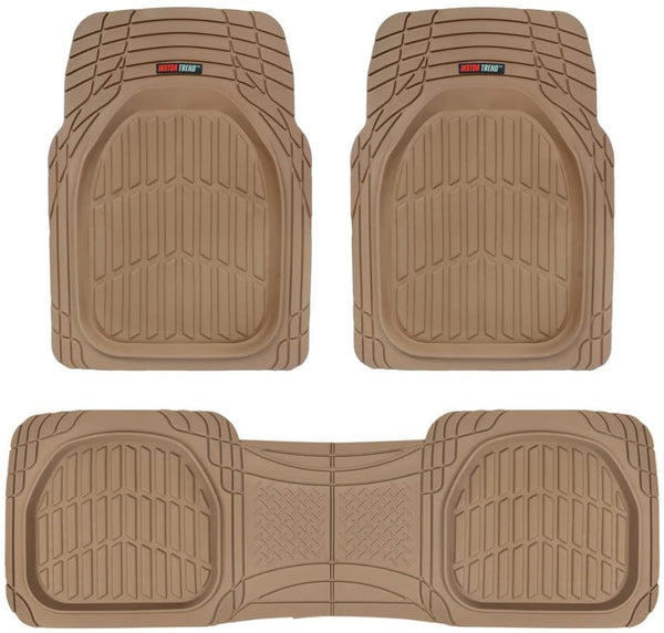 FlexTough Contour Liners-Deep Dish Heavy Duty Rubber Floor Mats for Car SUV Truck & Van-All Weather Protection (Tan Beige)