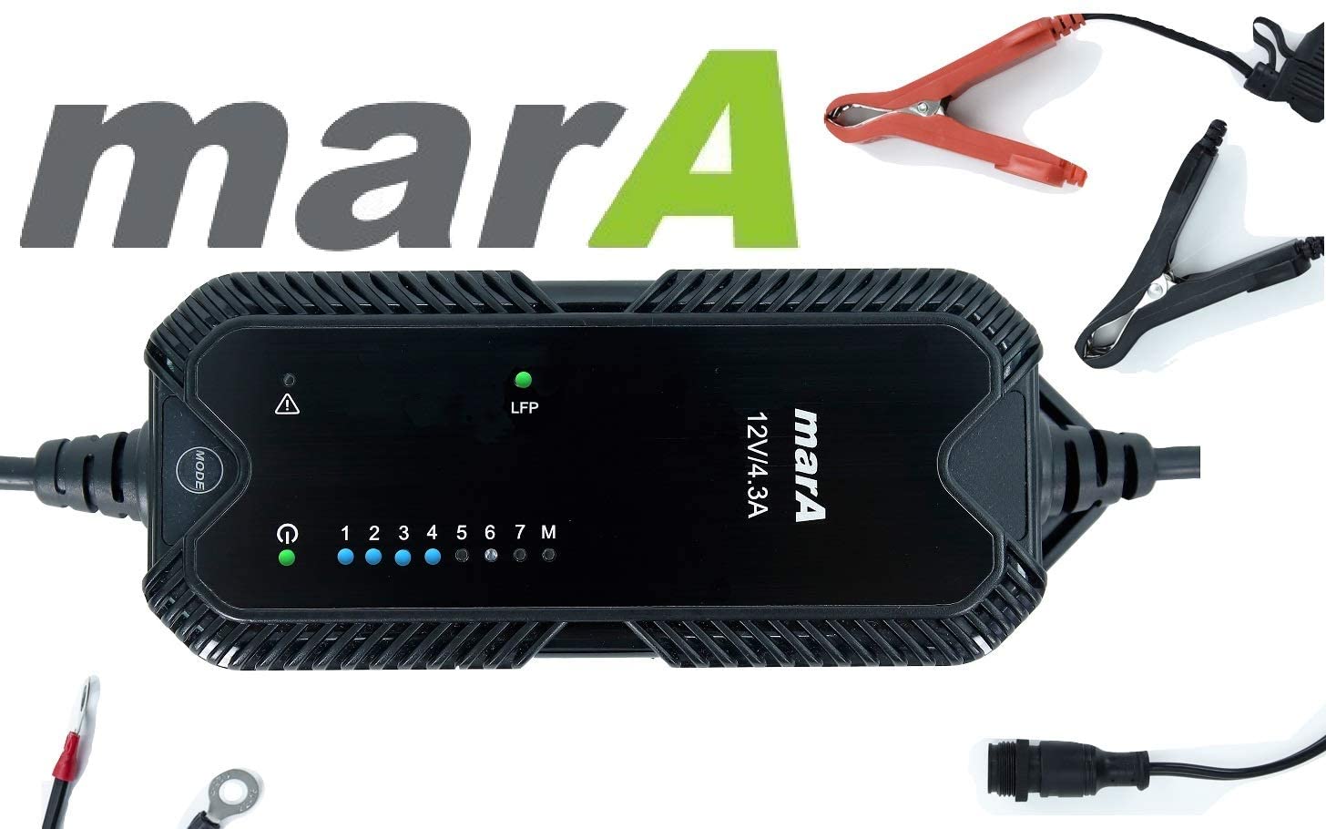 marA Power SCC-61A065 12V 4.3A Pro Smart Battery Charger Snow Cold Weather Maintainer AGM 14.7V for LiFePO4 LFP Batteries, Waterproof Auto Battery Capacity Check, Automotive Car Motorcycle ATV Boat