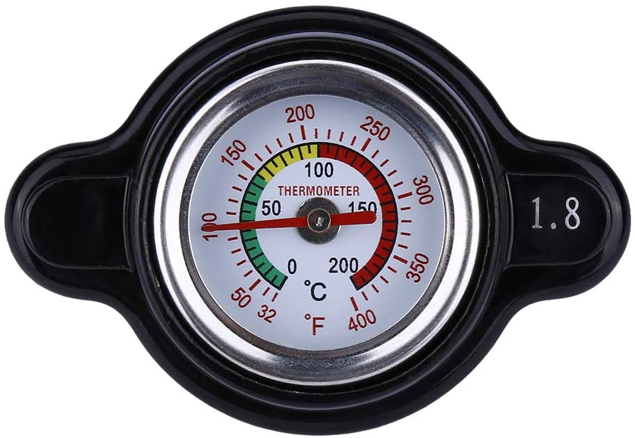 High Pressure Radiator Cap with Temperature Gauge, providing accurate temperature monitoring in real time, Fit for Honda, Kawasaki, Suzuki, Yamaha Motorcycle ATV Models 1.8 Bar, 25.6Psi (BLACK)