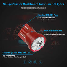 Partsam T10 194 LED Light Bulb 168 LED Bulbs Instrument Panel Gauge Cluster Dashboard LED Light Bulbs No-Polarity 2825 Dome Map Lights - 8Pack Red