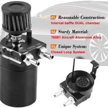 Ruien Universal 350ml Oil Catch Can Tank with Breather Aluminum Compact Dual Cylinder Polish Baffled Engine Air Oil Separator Tank Reservoir Kit Black