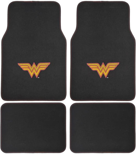 BDK 4 Piece Wonder Woman Super Hero Carpet Floor Mats - Warner Brothers DC Comics Licensed Full Mat Set for Car Truck SUV - All Weather Protection