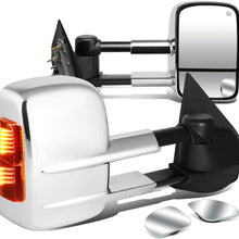 Replacement for Silverado 1500/2500/3500 Heated Power Signal Extendable Chrome Towing Side+Corner Blind Spot Mirror