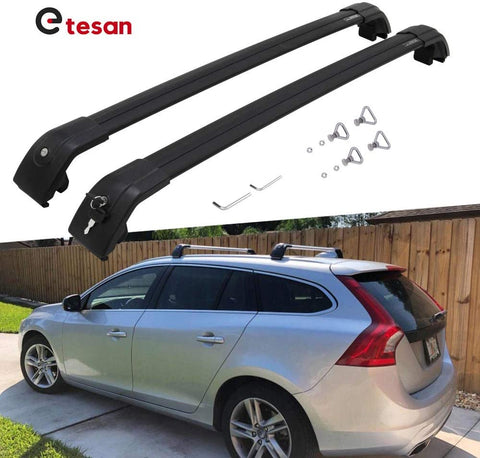 2 Pieces Cross Bars Fit for VOLVO V60 2011-2018 Black Cargo Baggage Luggage Roof Rack Crossbars